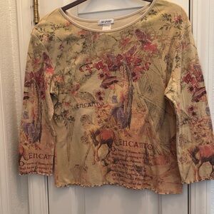 Fairies Floral Print vintage Tee in Peach and Tan shirt